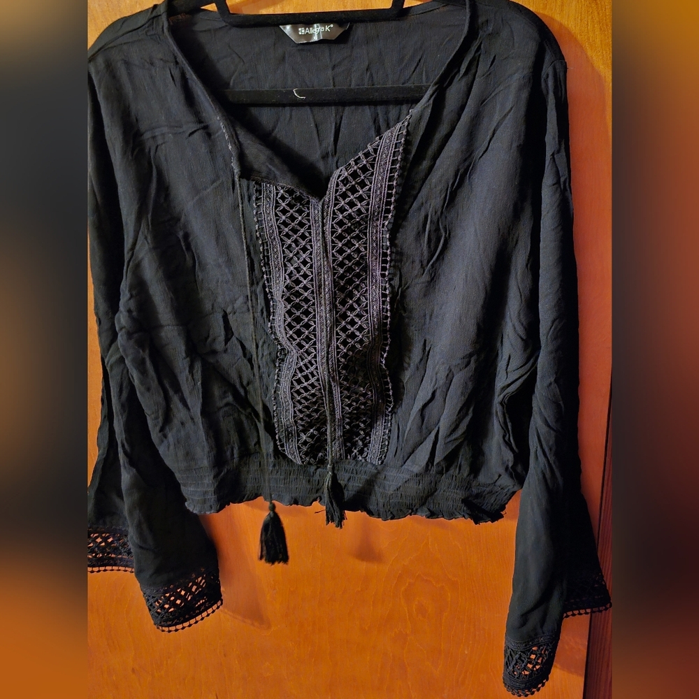 Black Embroidered Women's Top